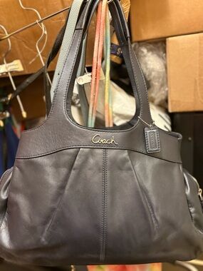 Coach Black Leather Shoulder Bag with Gold Logo